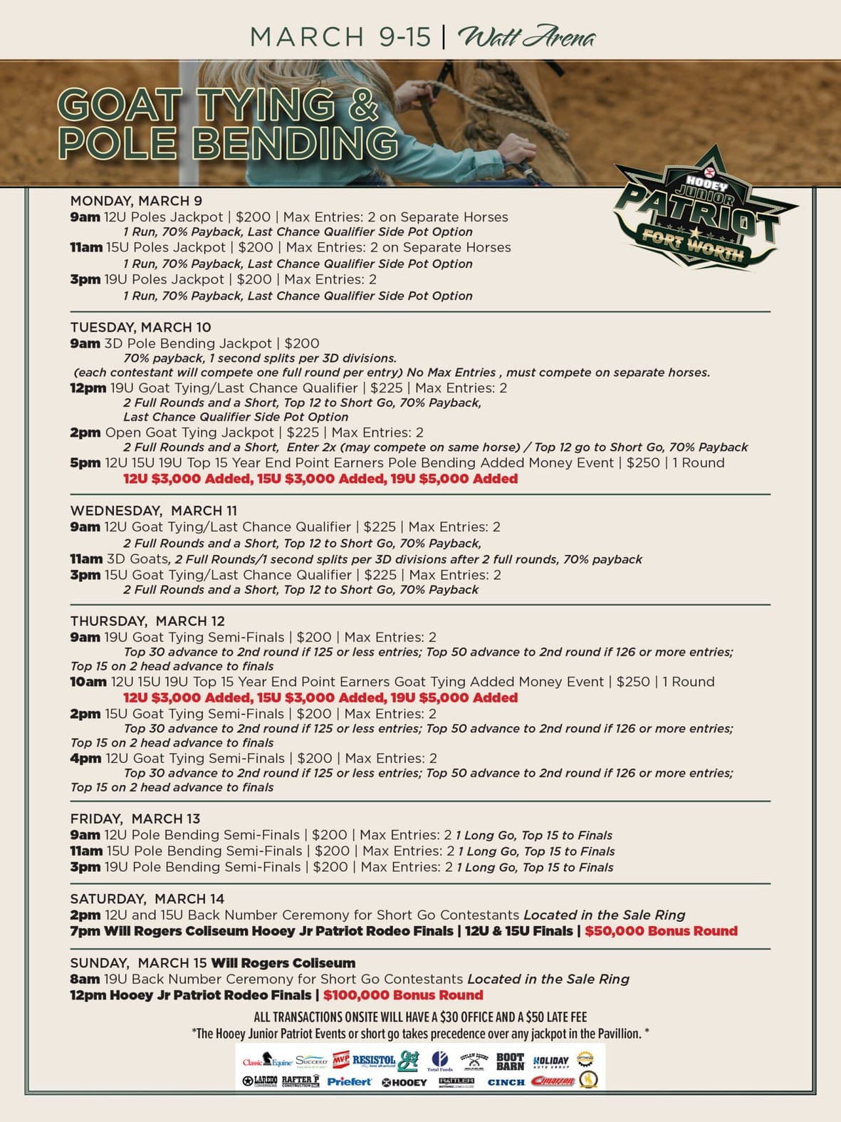 The Goat Tying & Pole Bending flyer for Patriot Fort Worth 2026