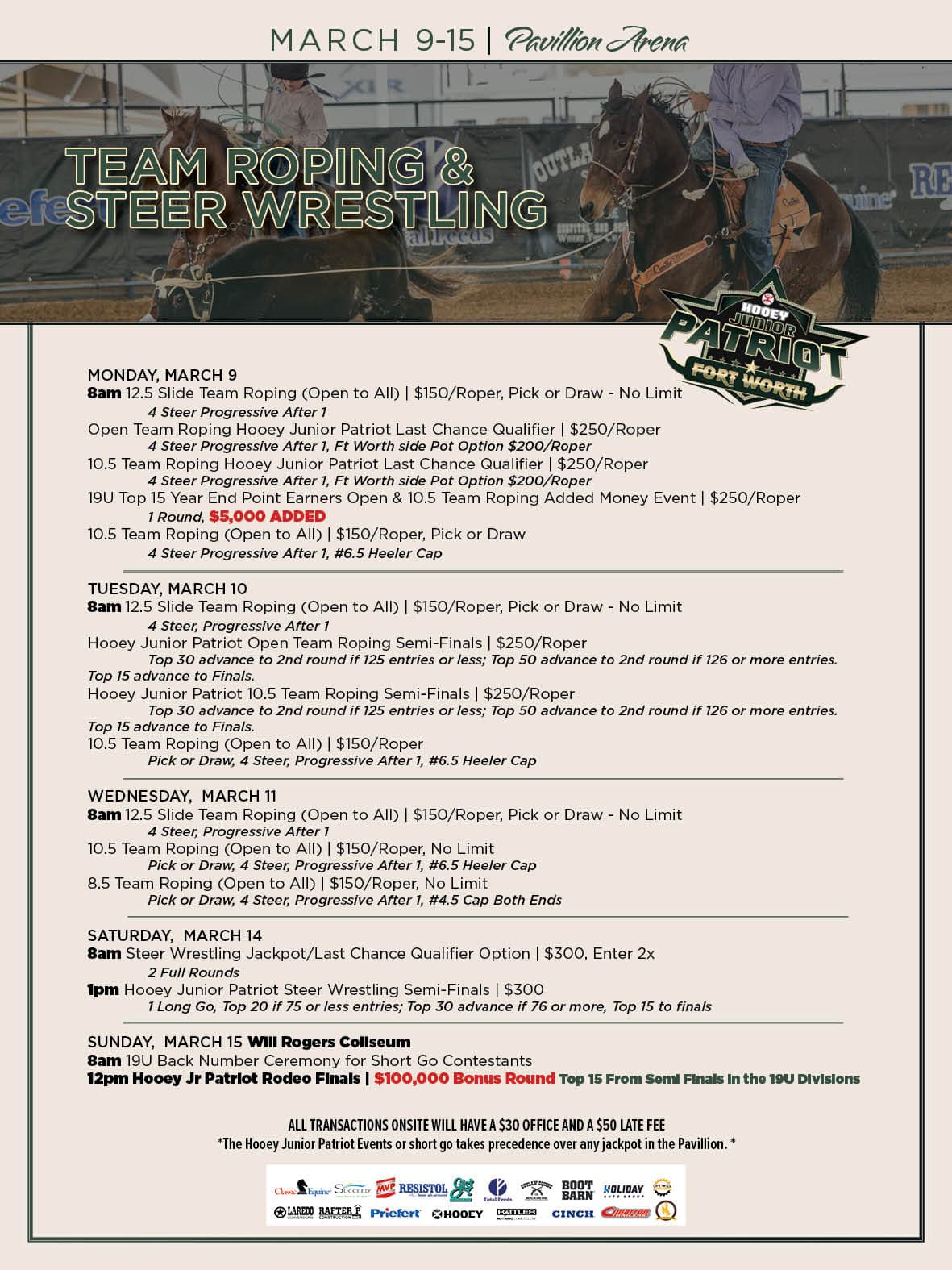 The Team Roping & Steer Wrestling flyer for Patriot Fort Worth 2026