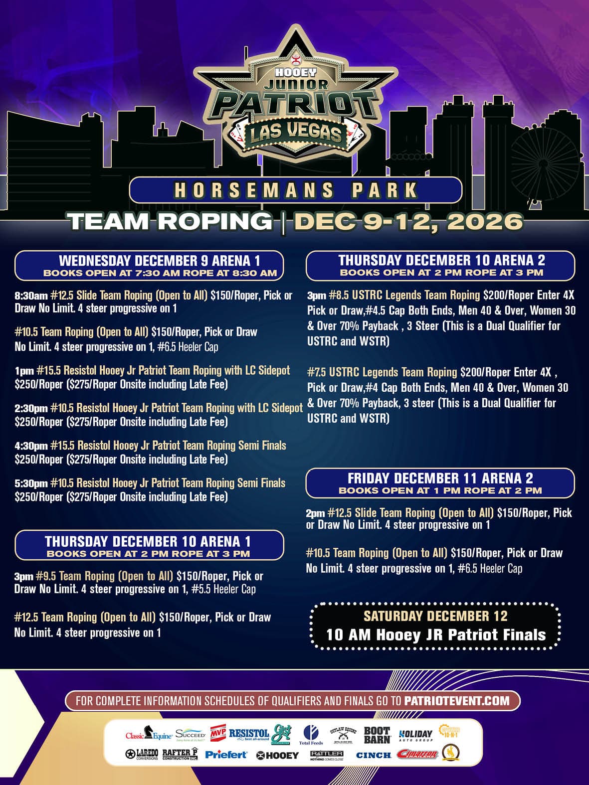 The Team Roping flyer for Patriot Las Vegas 2026