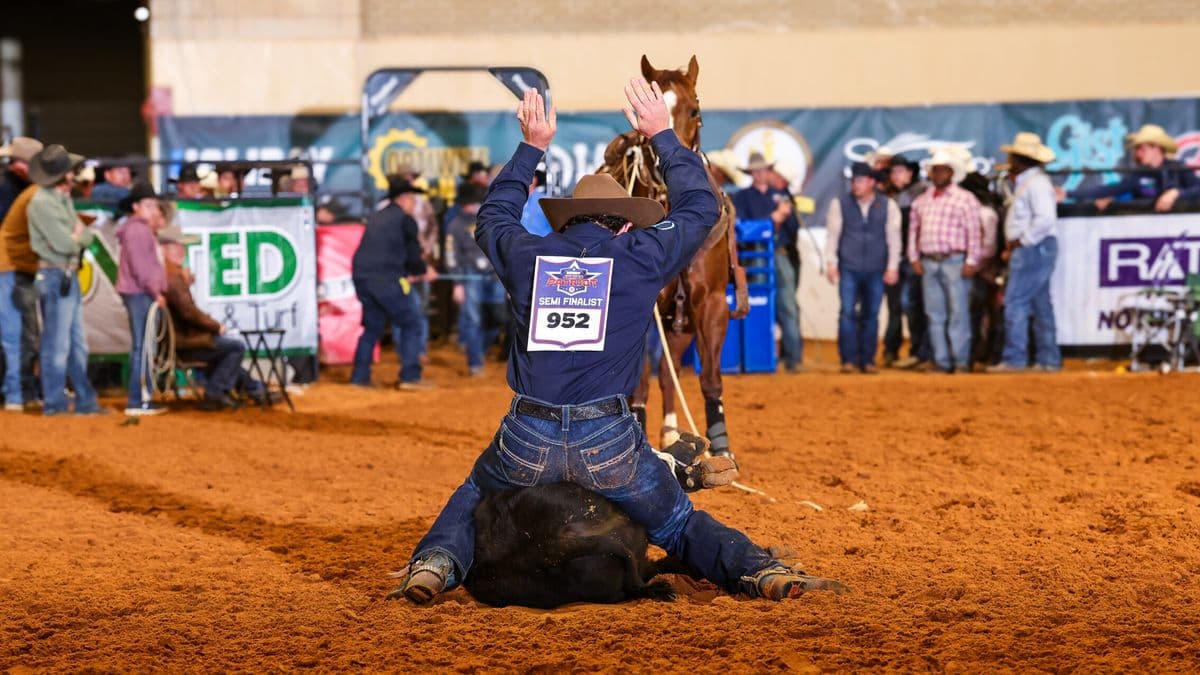Brodey Clemons ties a calf at Patriot Event