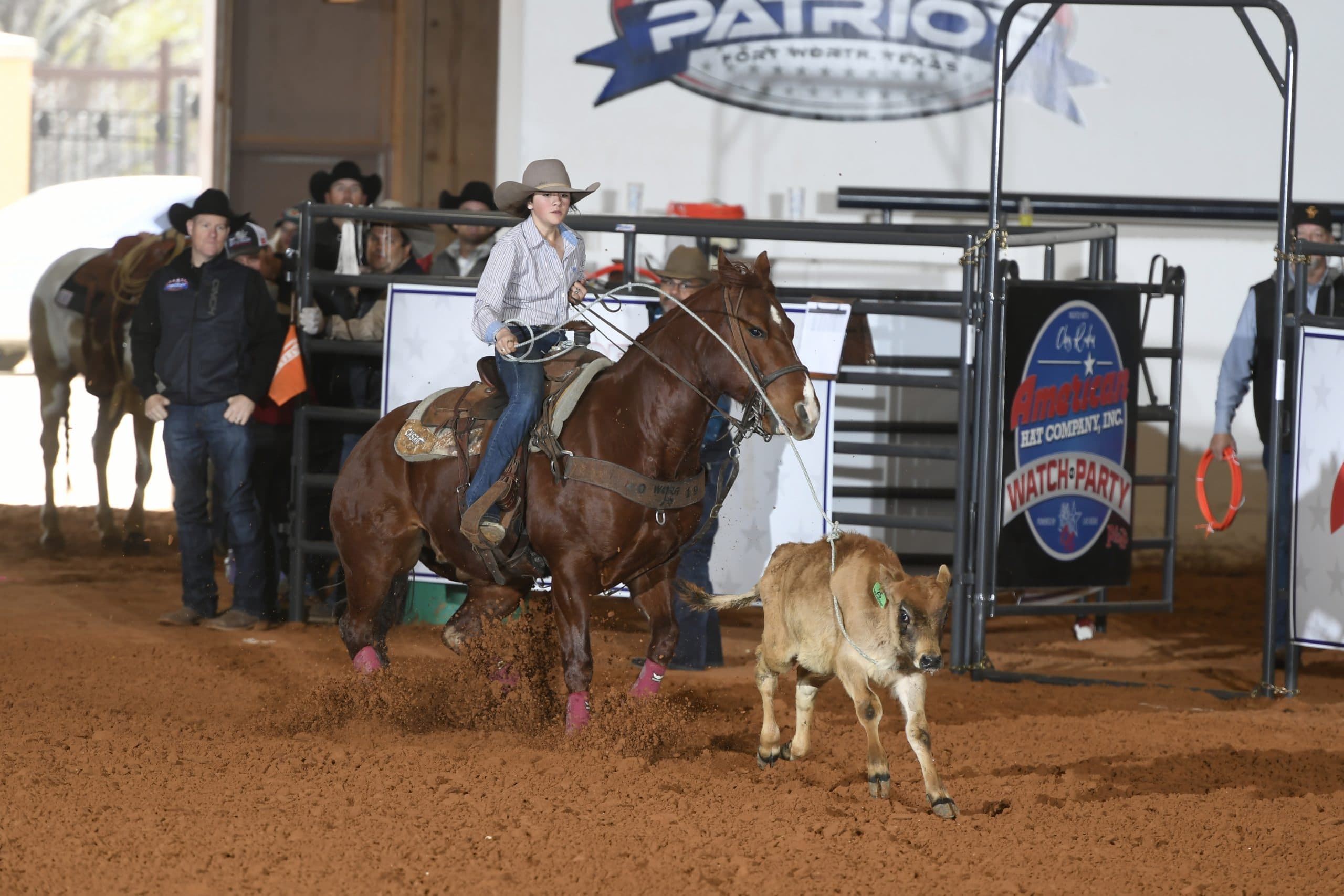 Braydee Bourdet competes in the 12 & Under Patriot Breakaway Roping in 2023.