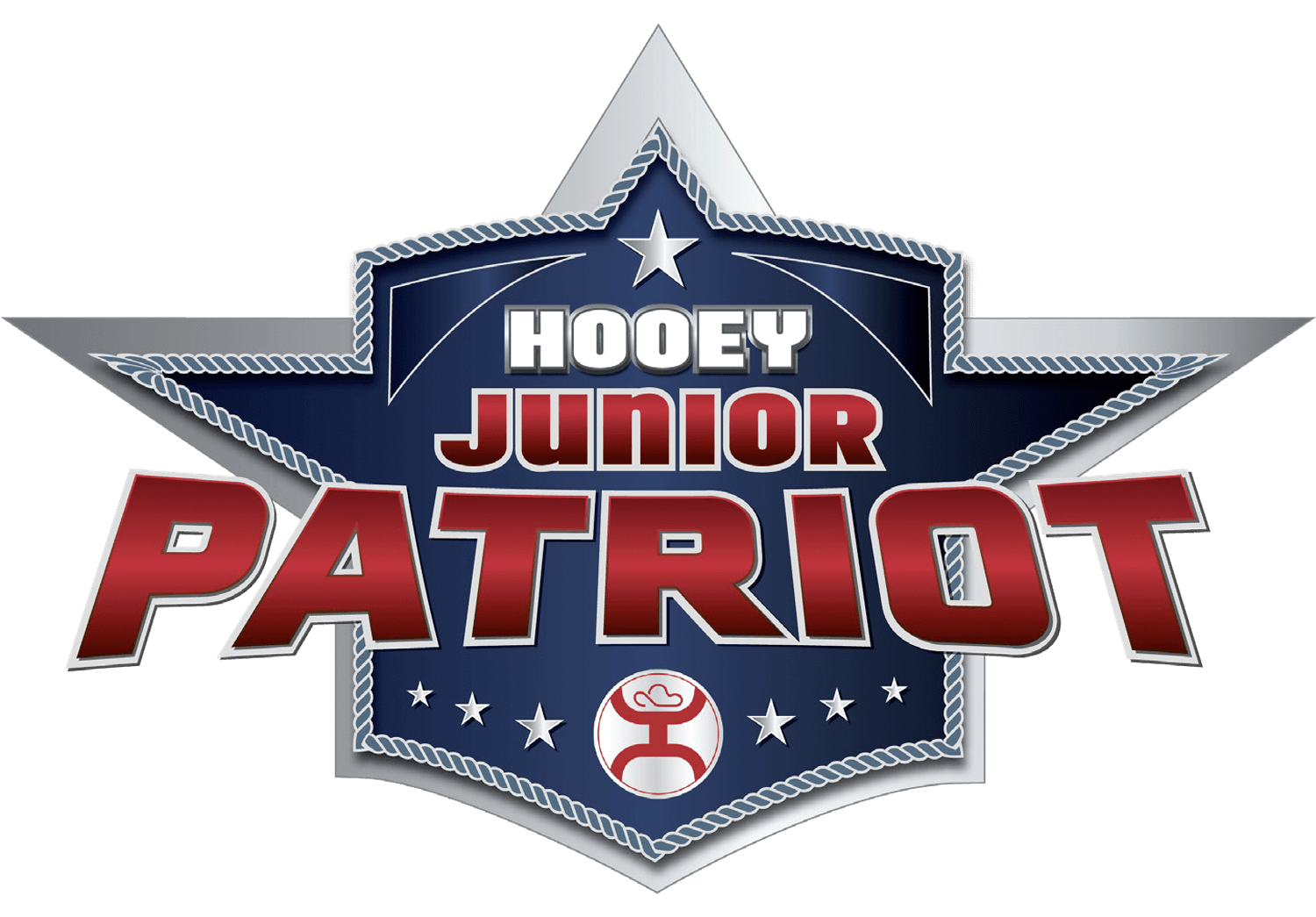 Hooey Junior Patriot logo featuring a large star with rope border and patriotic design elements in red, white, and blue