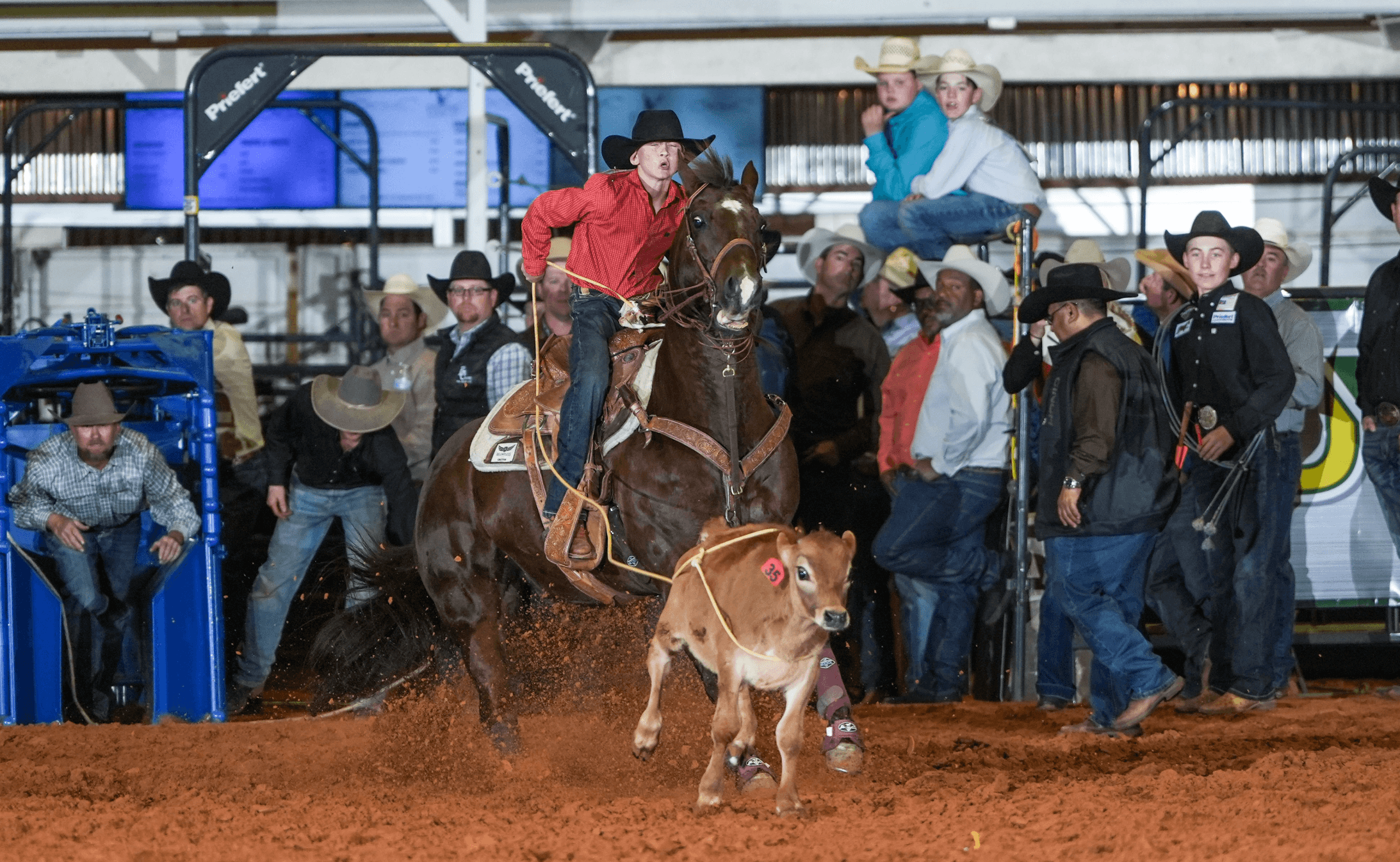 Jett Paker and family gelding "Deuce" got the win in the Hooey Jr. Patriot 12-and-under Breakaway Roping.