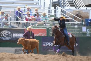 JJ Hampton ropes in the Reno Rodeo slack in 2021.